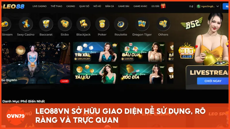 LEO88VN sở hữu giao diện dễ sử dụng, rõ ràng và trực quan