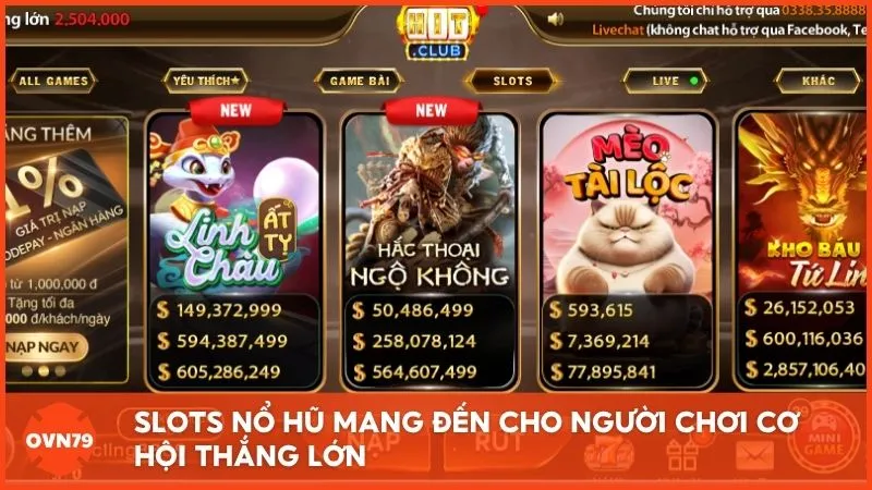 HITCLUB sở hữu nhiều game slot đồ họa đẹp, jackpot cao và tỷ lệ trúng thưởng ấn tượng.