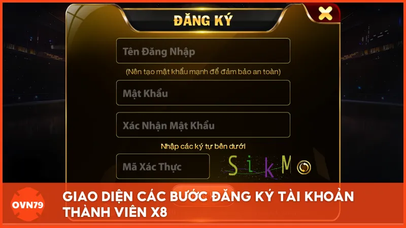 Giao diện các bước đăng ký tài khoản thành viên dành cho người chơi X8
