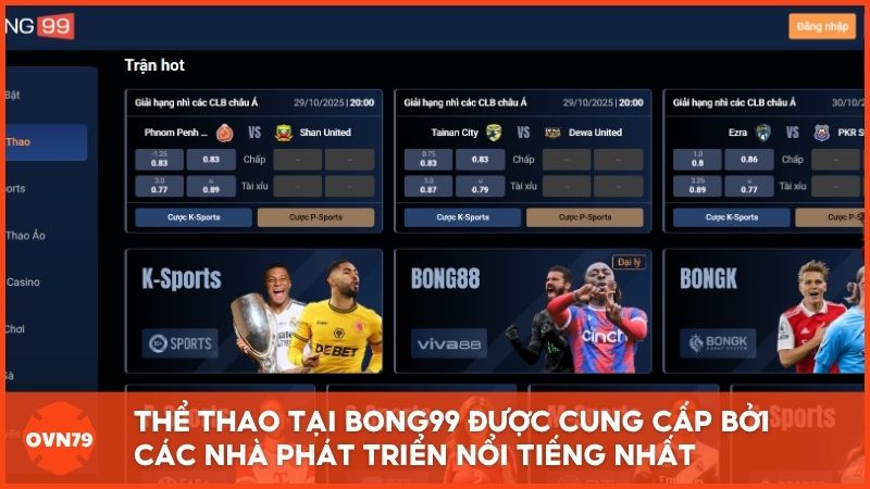 Thể thao tại nhà cái được cung cấp bởi các nhà phát triển nổi tiếng nhất