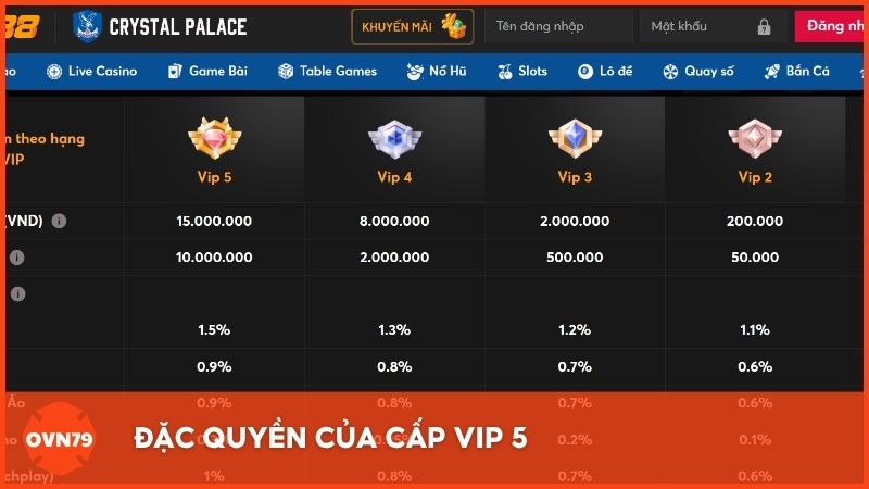 Đặc quyền của cấp VIP 5