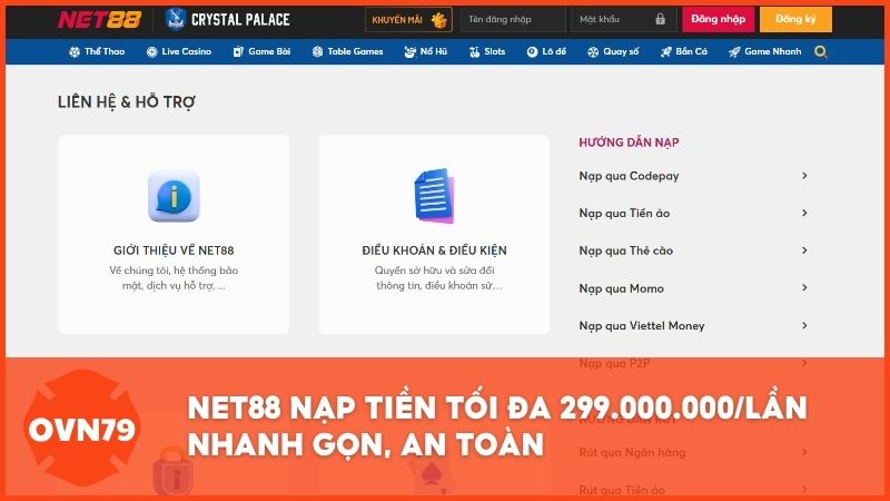 Net88 nạp tiền tối đa 299.000.000/lần nhanh gọn, an toàn