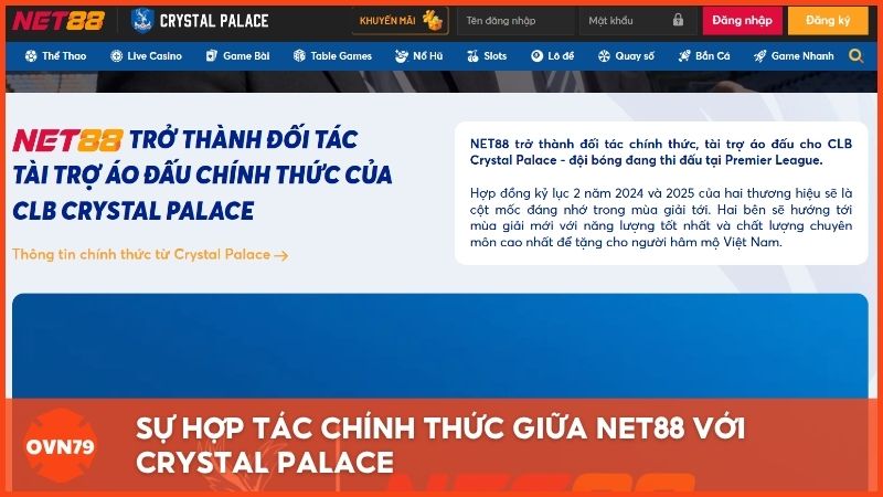Sự hợp tác chính thức giữa Net88 với Crystal Palace