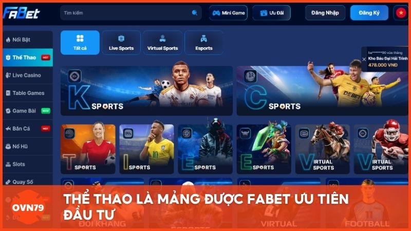 Thể thao là mảng được Fabet ưu tiên đầu tư