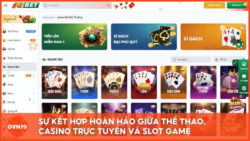 Sự kết hợp hoàn hảo giữa Thể thao, Casino trực tuyến và Slot game giúp nhà cái mới Febet mang lại trải nghiệm giải trí không giới hạn cho người chơi.