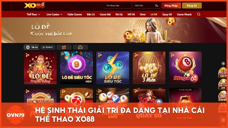 Hệ sinh thái giải trí đa dạng tại nhà cái thể thao Xo88, từ cá cược bóng đá đỉnh cao đến các sảnh Casino Live và Slot Game nổ hũ triệu đô.