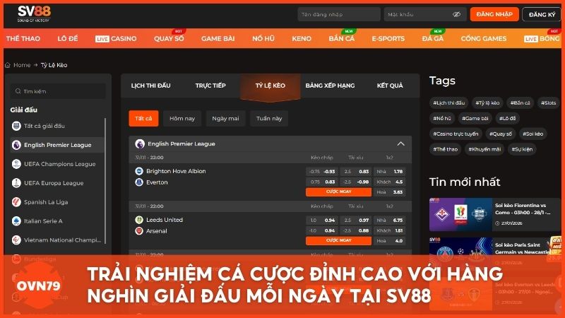 Trải nghiệm cá cược đỉnh cao với hàng nghìn giải đấu mỗi ngày tại trang cá cược bóng đá trực tuyến Sv88