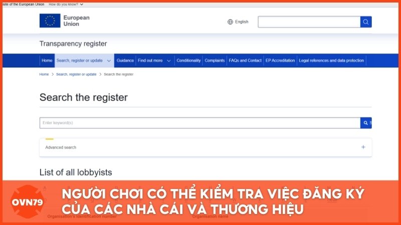 Kiểm tra đăng ký European Transparency Registry (ETR)