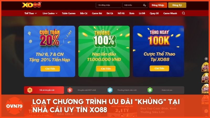Loạt chương trình ưu đãi "khủng" tại nhà cái uy tín Xo88, từ thưởng nạp 150% đến hoàn trả 1.2% không giới hạn dành cho mọi thành viên.