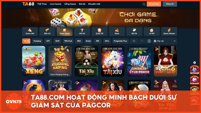 Ta88.com hoạt động minh bạch dưới sự giám sát của PAGCOR, khẳng định vị thế một nhà cái uy tín Ta88 có thâm niên và tầm vóc quốc tế