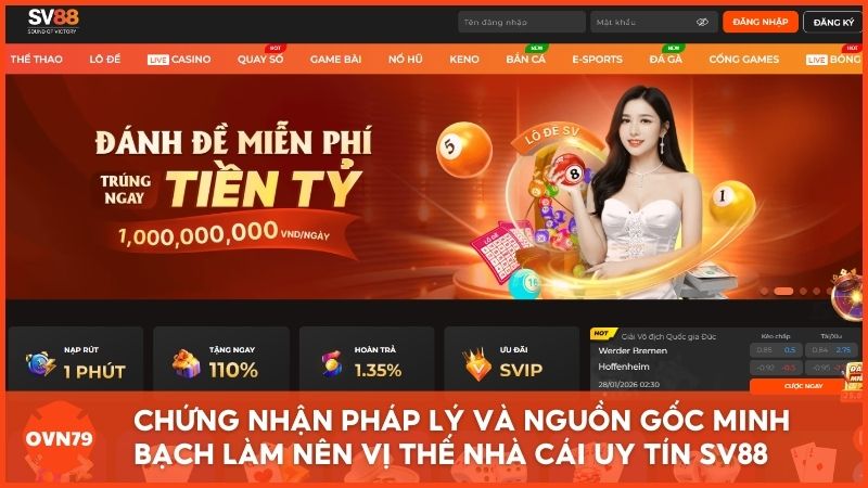 Chứng nhận pháp lý và nguồn gốc quốc tế minh bạch làm nên vị thế của nhà cái uy tín Sv88 trên thị trường