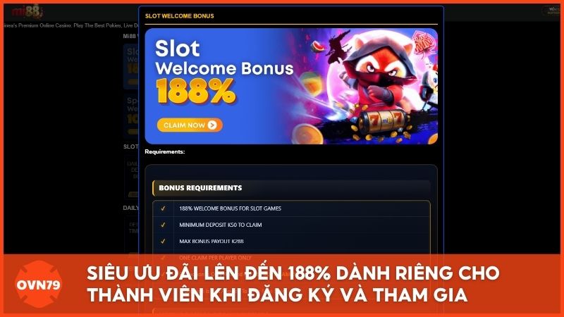 Các gói siêu ưu đãi lên đến 188% dành riêng cho thành viên khi đăng ký và tham gia đặt cược tại website chính thức Mi88.com