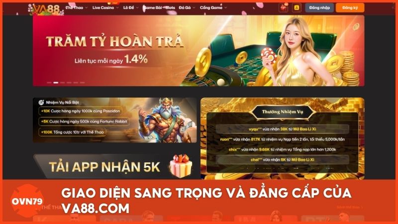 Giao diện sang trọng và đẳng cấp của Va88.com – Minh chứng cho sự đầu tư bài bản của một đế chế giải trí hàng đầu 2025