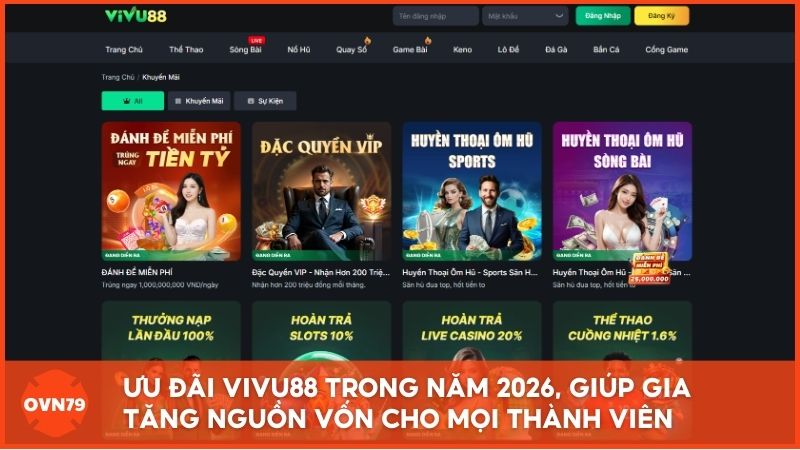 Các siêu ưu đãi bùng nổ tại Vivu88.com trong năm 2026, mang đến cơ hội gia tăng nguồn vốn cực khủng cho mọi thành viên