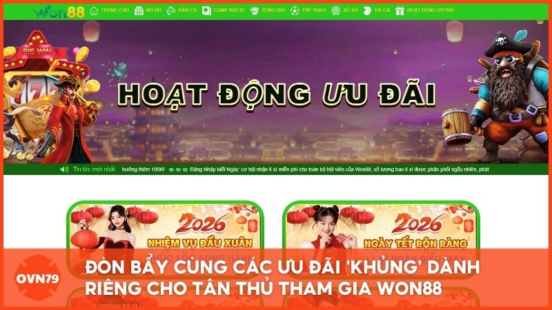 Đòn bẩy lợi nhuận cùng chương trình khuyến mãi 'khủng' dành riêng cho tân thủ tham gia Won88 năm 2026