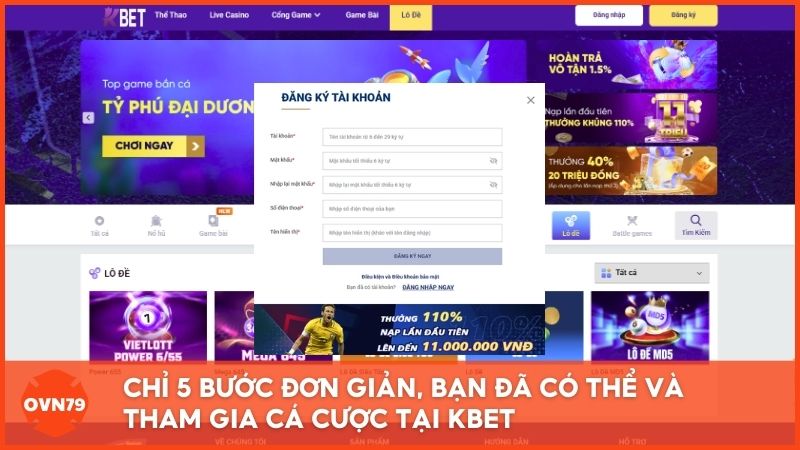 Quy trình 5 bước để trở thành hội viên chính thức: Đăng ký -> Nạp tiền -> Nhận khuyến mãi -> Trải nghiệm -> Rút tiền về ngân hàng nội địa.